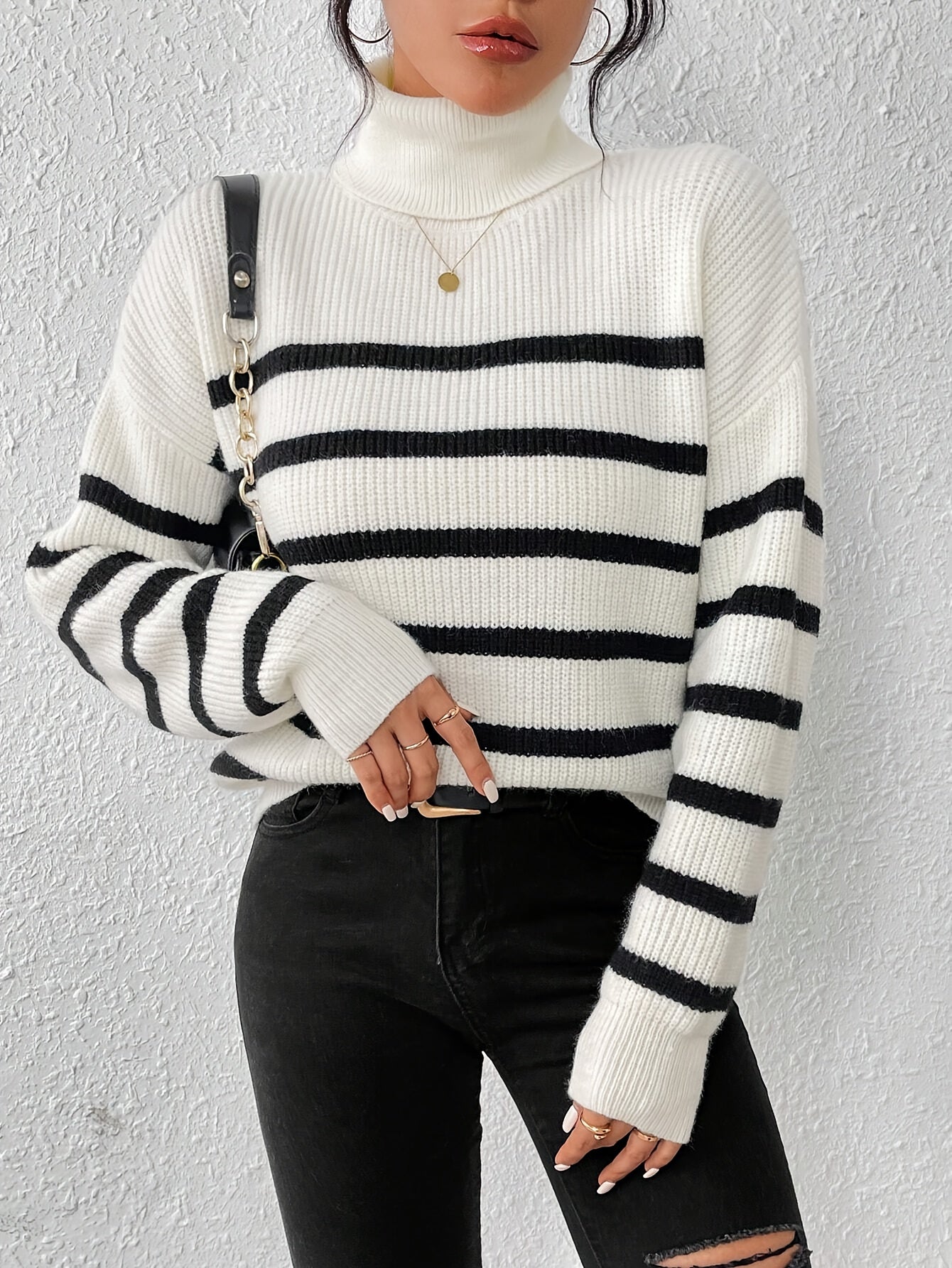 Pull Col Roulé Rayé pour Femme