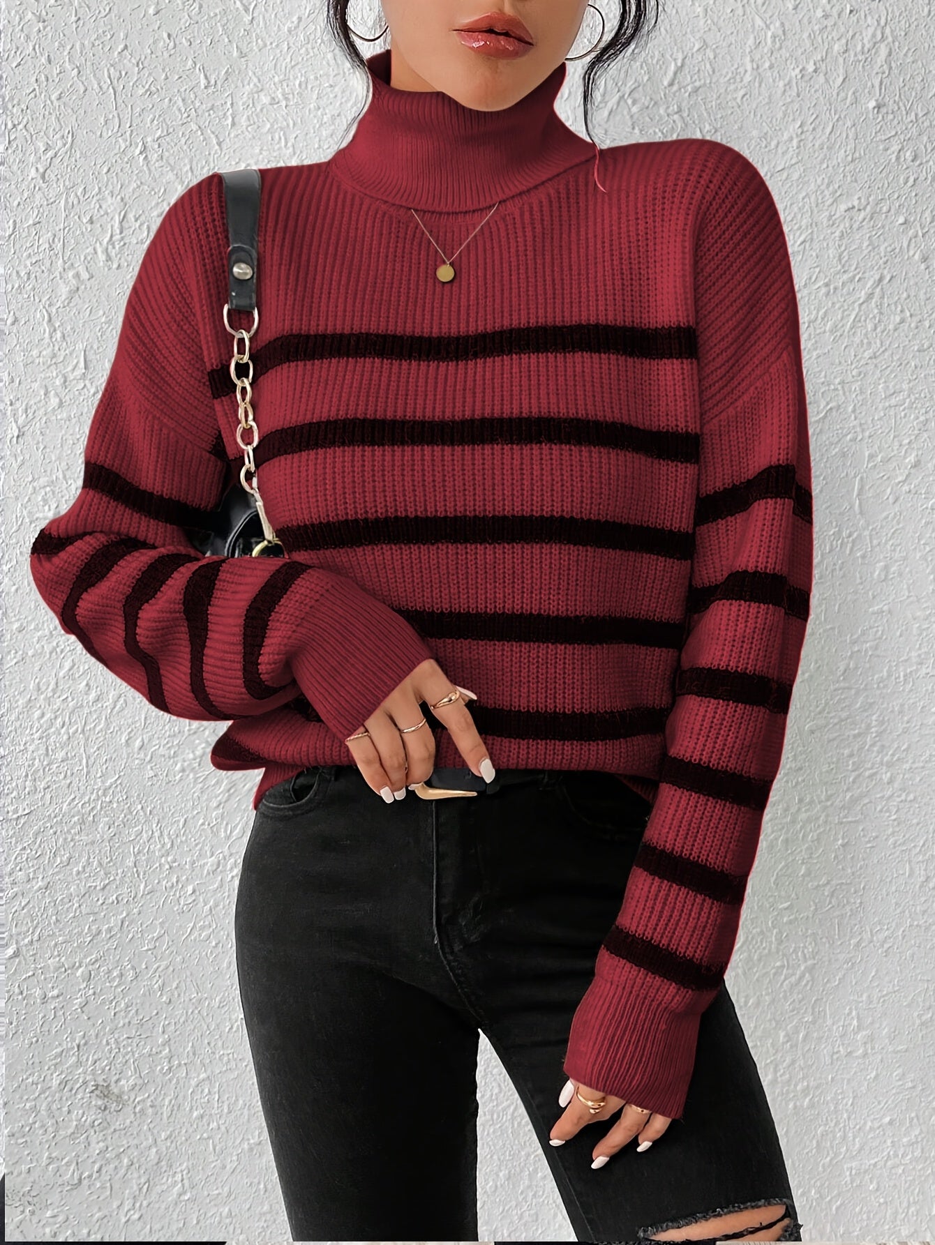 Pull Col Roulé Rayé pour Femme