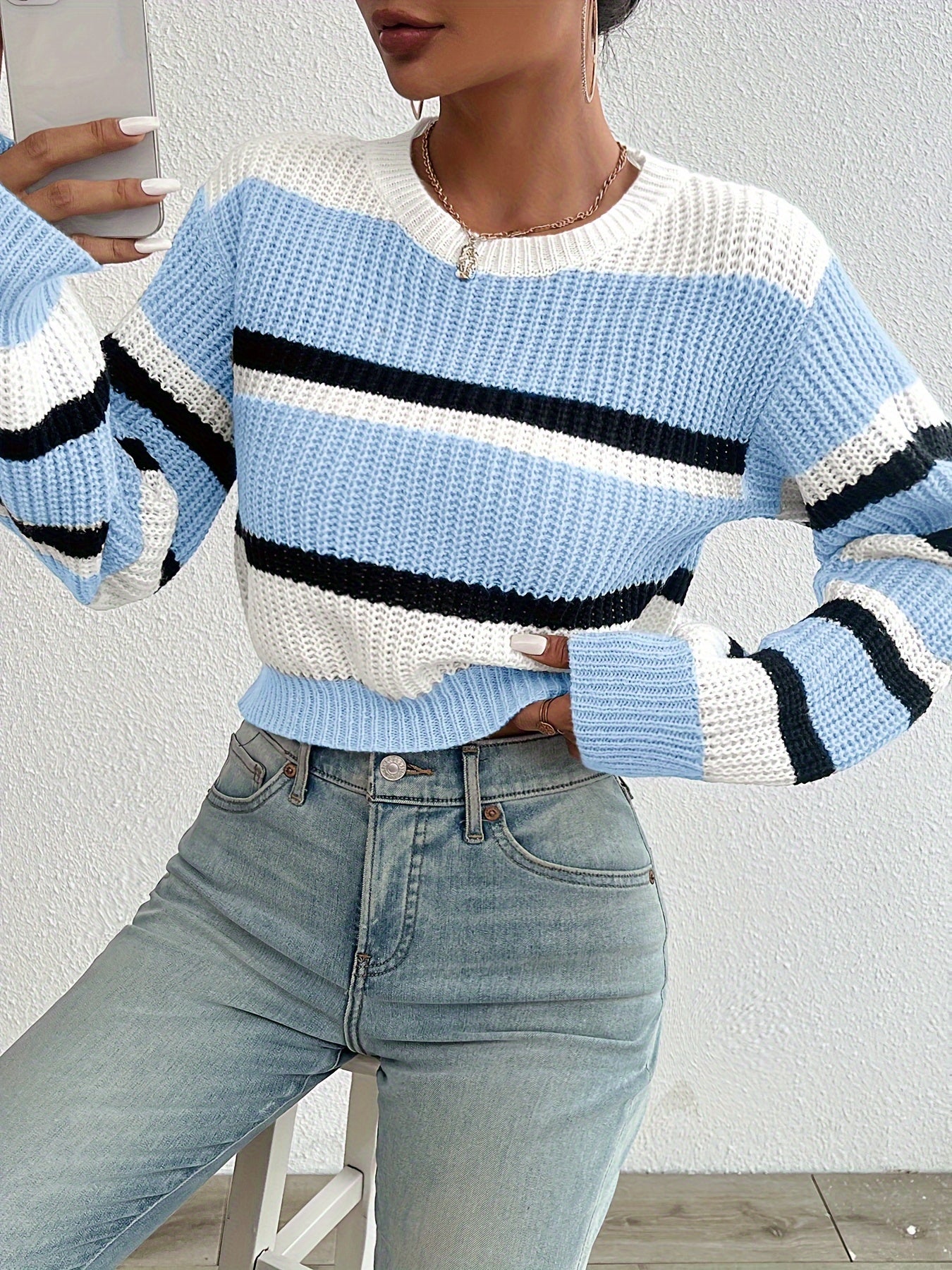 Pull en maille rayé cropped - Selene