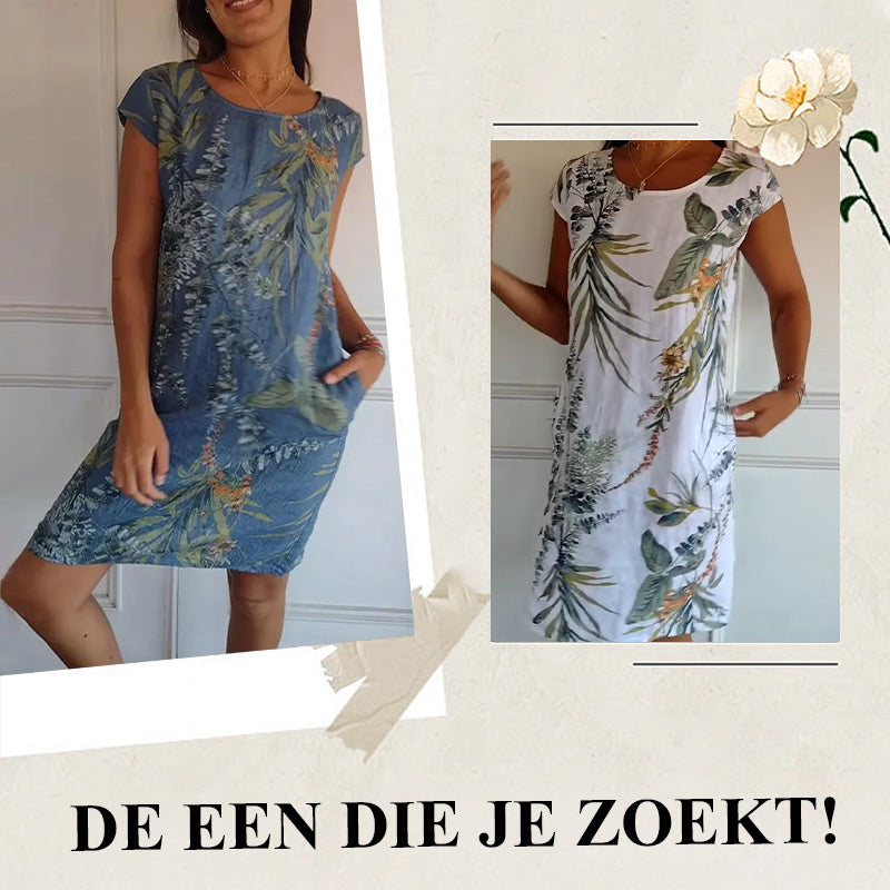 🌷Uitverkoop 49% korting🍀Jurk met ronde hals en botanische print voor dames