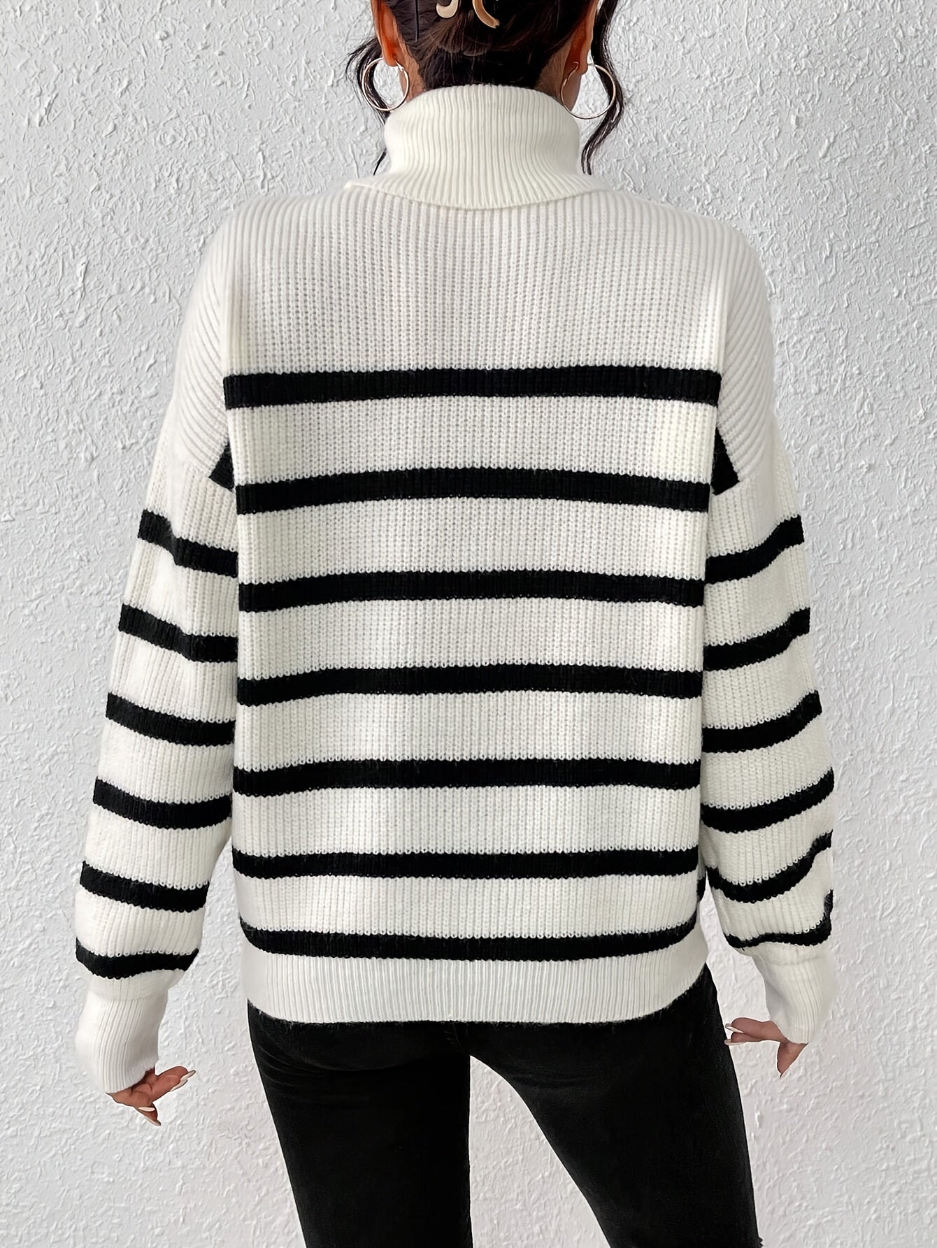 Pull Col Roulé Rayé pour Femme