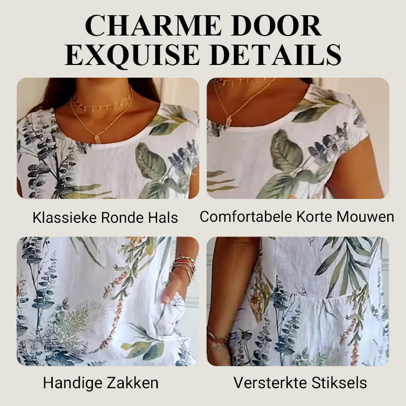 🌷Uitverkoop 49% korting🍀Jurk met ronde hals en botanische print voor dames