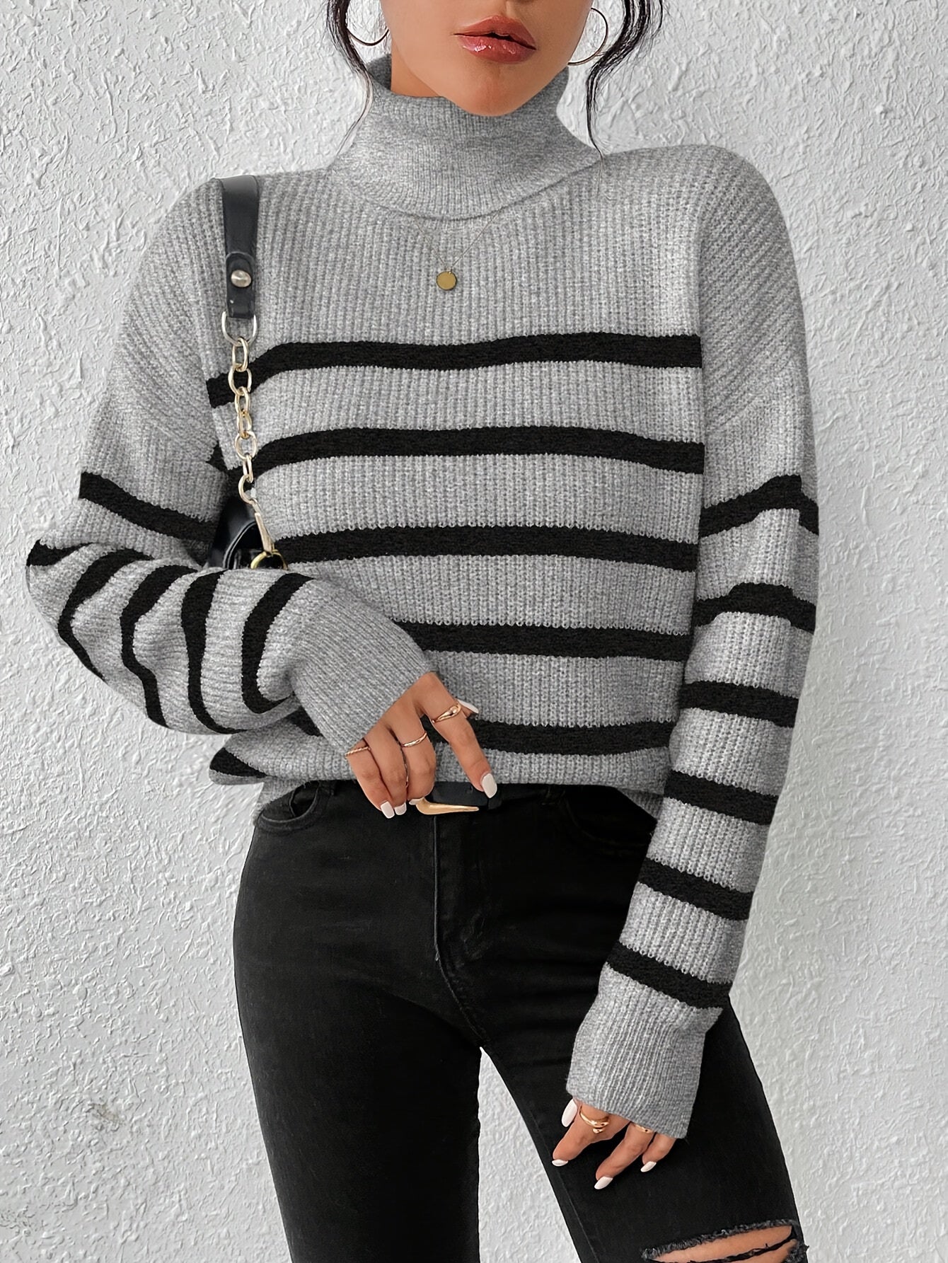 Pull Col Roulé Rayé pour Femme