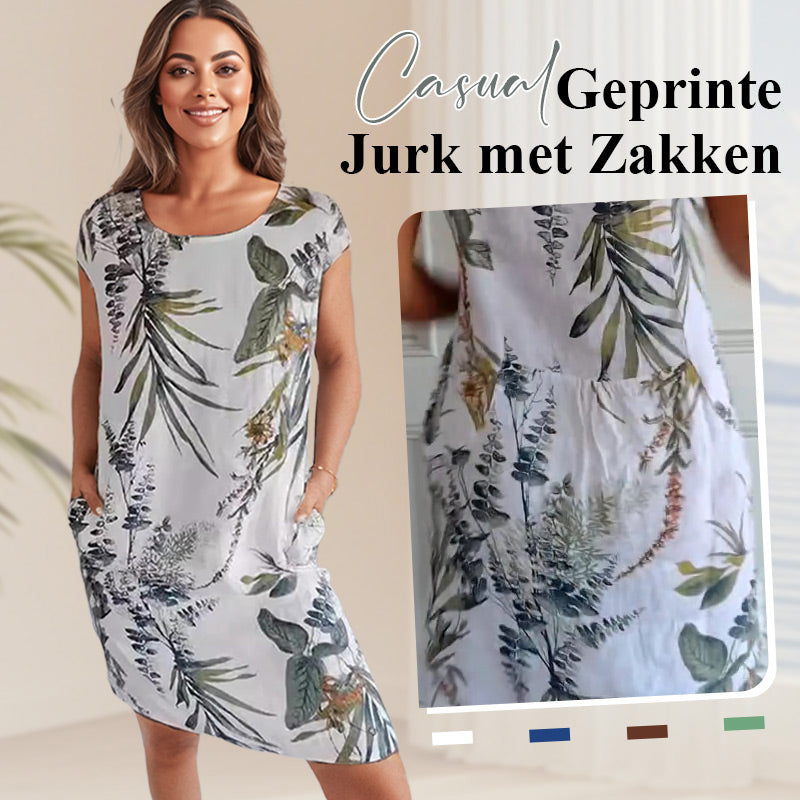 🌷Uitverkoop 49% korting🍀Jurk met ronde hals en botanische print voor dames