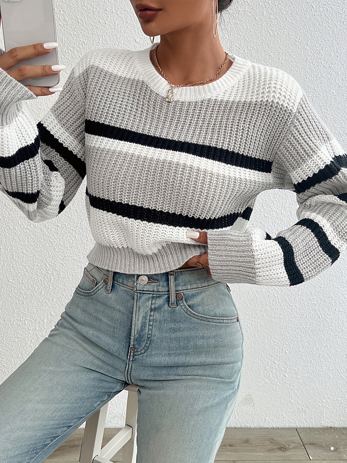 Pull en maille rayé cropped - Selene