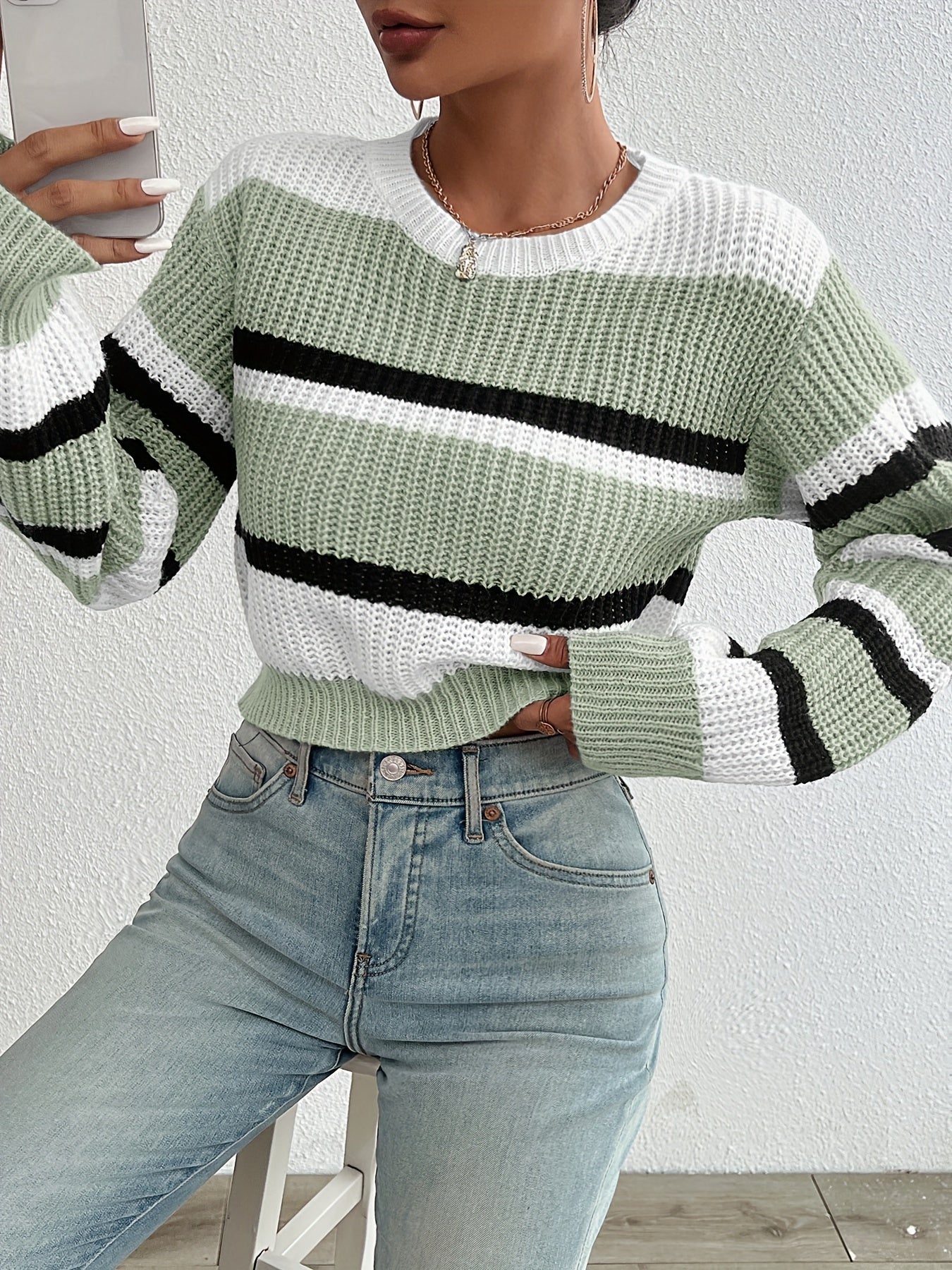 Pull en maille rayé cropped - Selene