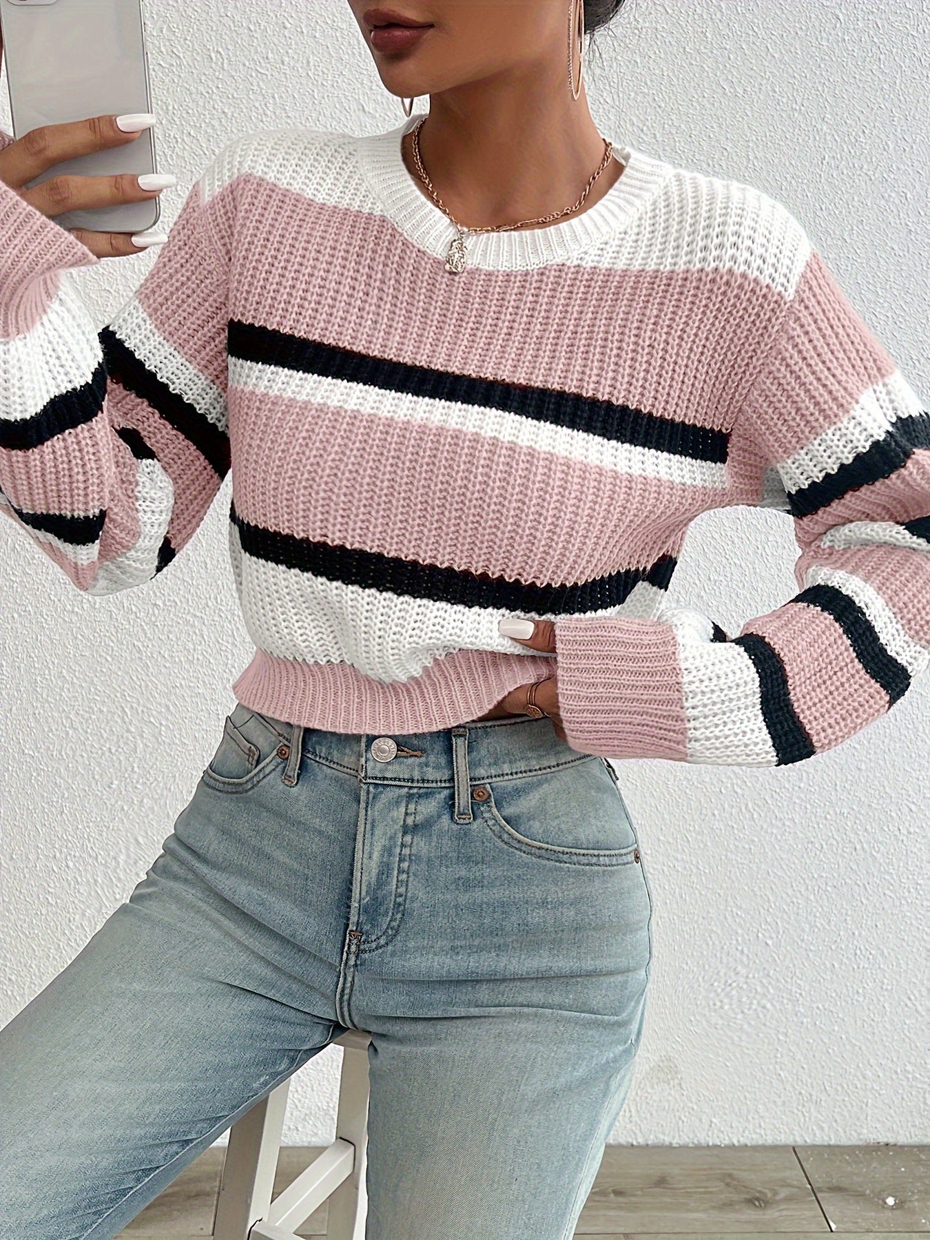 Pull en maille rayé cropped - Selene