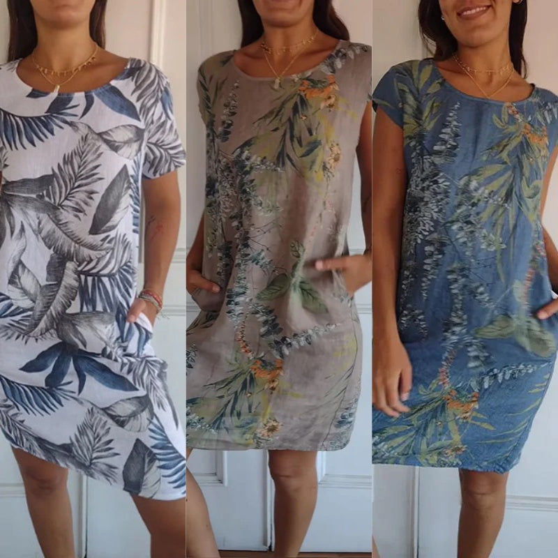 🌷Uitverkoop 49% korting🍀Jurk met ronde hals en botanische print voor dames